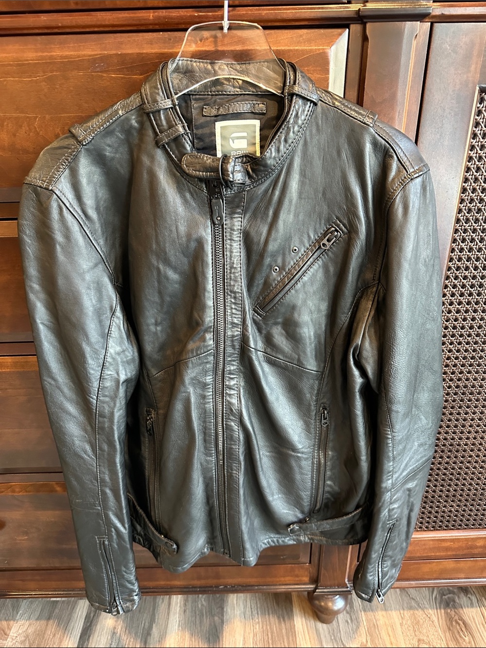 G-STAR RAW Leather Moto Jacket Black SIZE XL EUC
